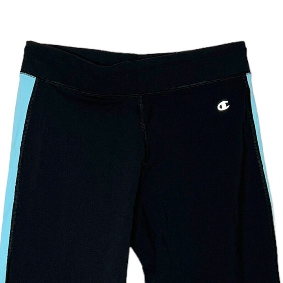Champion Women's Cropped Pants Black Blue Side Stripe Athletic Pants Size Small - Picture 3 of 5